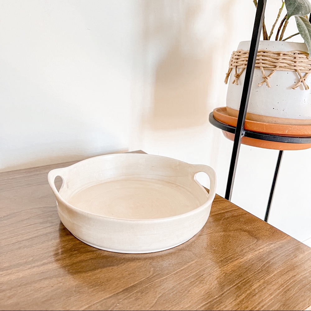 Vintage mid century modern boho cream beige platter storage bowl dish